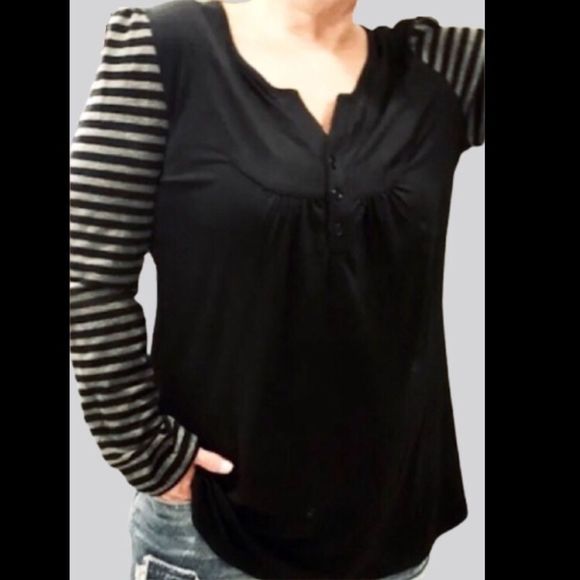 V-Neck Henley Striped Sleeves S/L/XL - Picture 9 of 10